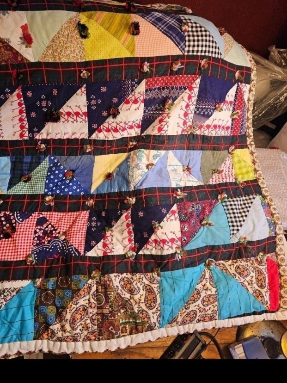 Vintage Handmade Crazy Quilt, Measures 72